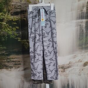 New! Cat & Jack Boys Small Gray Dinosaur and Camo Fleece Pajama Pants Set